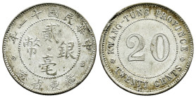 China. 20 cents. Año 11 (1922). Kwangtung Province. (Km-Y423). Ag. 5,29 g. Knocks. Choice VF. Est...35,00. 

Spanish description: China. 20 cents. A...