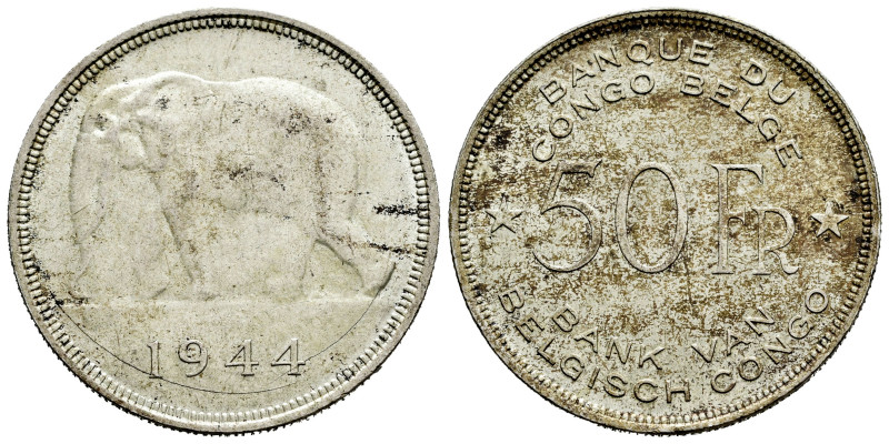 Congo Belge. Leopold III. 50 francs. 1944. (Km-27). Ag. 17,45 g. Dirty. Choice V...