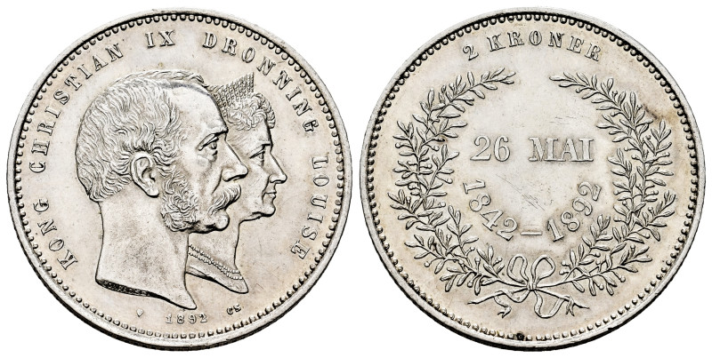 Denmark. Christian IX. 2 kroner. 1892. Copenhague. CS. (Km-800). Ag. 14,93 g. Ro...