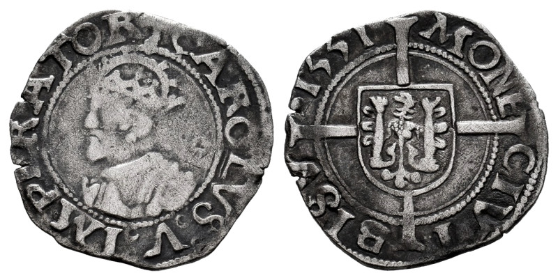 France. Charles V. 1/2 carlos. 1551. Besançon. (Duplessy-3038). (Km-MB5). Ag. 0,...