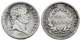 France. Napoleón I. 1/2 franc. 1808. Rouen. B. (Gad-398). Ag. 2,48 g. Almost VF/VF. Est...65,00. 

Spanish description: Francia. Napoleón I. 1/2 fra...