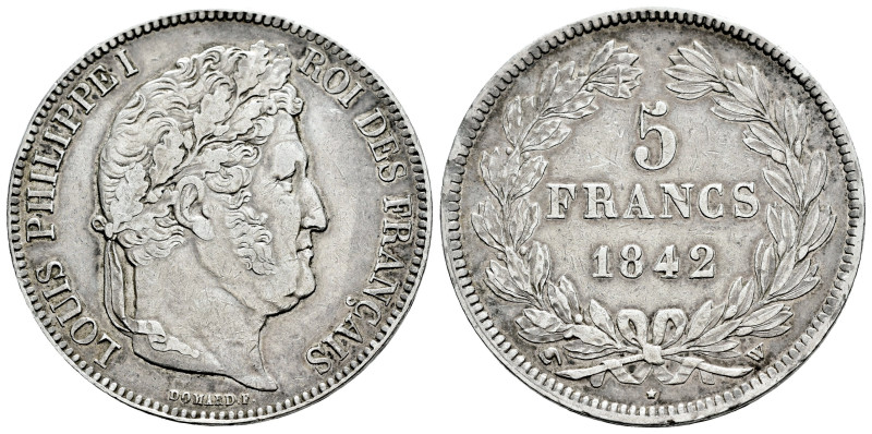 France. Louis Philippe I. 5 francs. 1842. Lille. W. (Km-749.13). (Gad-678). Ag. ...