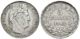 France. Louis Philippe I. 5 francs. 1842. Lille. W. (Km-749.13). (Gad-678). Ag. 24,96 g. Cleaned. VF. Est...25,00. 

Spanish description: Francia. L...