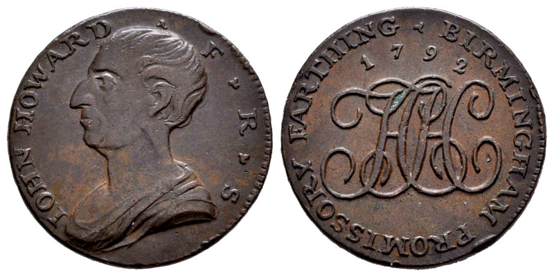 Great Britain. 1 farthing token. 1792. Birmingham. (D&H-481a). Ae. 5,83 g. Scarc...