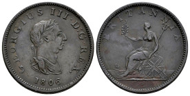 Great Britain. George III. 1/2 penny. 1806. Soho (Birmingham). (Km-662). Ae. 9,21 g. VF. Est...40,00. 

Spanish description: Gran Bretaña. George II...