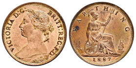 Great Britain. Victoria Queen. 1 farthing. 1887. (Km-753). Ae. 2,84 g. AU. Est...30,00. 

Spanish description: Gran Bretaña. Victoria. 1 farthing. 1...