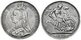 Great Britain. Victoria Queen. 1 crown. 1895. (Km-783). Ag. 28,02 g. Nicks on edge. Almost VF. Est...50,00. 

Spanish description: Gran Bretaña. Vic...