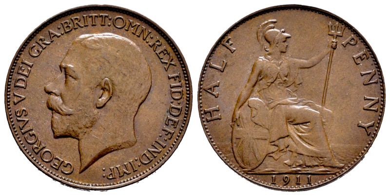 Great Britain. George V. 1/2 penny. 1911. (Km-809). Ae. 5,73 g. Choice VF. Est.....