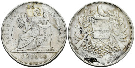 Guatemala. 1 peso. 1894. (Km-210). Ag. 25,19 g. It retains adhesive on obverse. Choice VF. Est...50,00. 

Spanish description: Guatemala. 1 peso. 18...