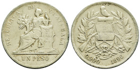 Guatemala. 1 peso. 1896. (Km-210). Ag. 24,84 g. Minor nicks on edge. Choice VF. Est...40,00. 

Spanish description: Guatemala. 1 peso. 1896. (Km-210...