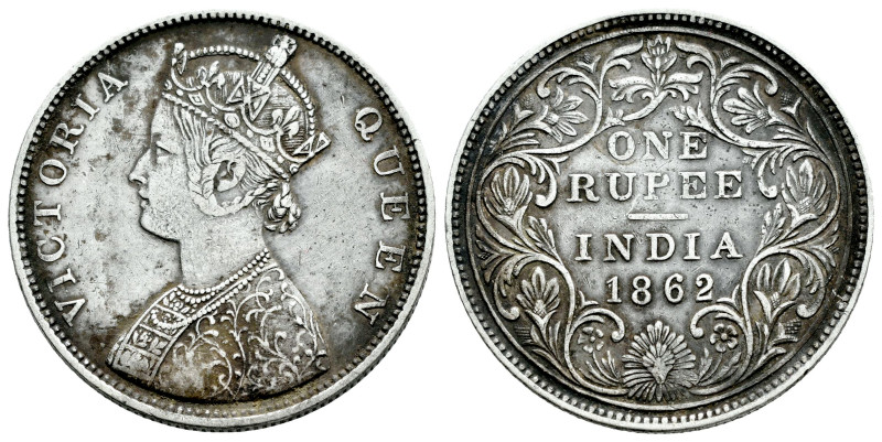 British India. Victoria Queen. 1 rupee. 1862. Bombay. (Km-473.1). Ag. 11,61 g. V...
