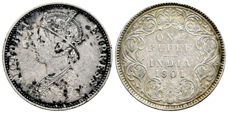 British India. Victoria Queen. 1 rupee. 1901. Bombay. (Km-492). Ag. 11,61 g. Sta...