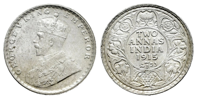 British India. George V. 2 annas. 1915. Calcutta. (Km-515). Ag. 1,48 g. XF/AU. E...