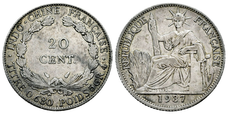 French Indochina. 20 cents. 1937. (Km-17.2). Ag. 5,37 g. Choice VF. Est...35,00....