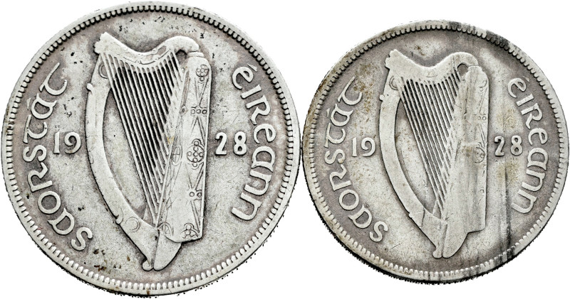 Ireland. 1928. (Km-7 y 8). Ag. 1/2 crown and 1 Florin. Choice F. Est...25,00. 
...
