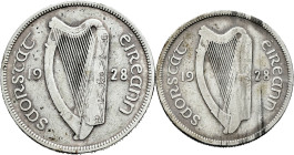 Ireland. 1928. (Km-7 y 8). Ag. 1/2 crown and 1 Florin. Choice F. Est...25,00. 

Spanish description: Irlanda. 1928. (Km-7 y 8). Ag. 1/2 crown y 1 Fl...