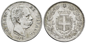 Italy. Umberto I. 1 lira. 1886. Rome. R. (Km-24.1). (Pagani-603). (Mont-48). Ag. 4,93 g. Choice VF/Almost XF. Est...40,00. 

Spanish description: It...