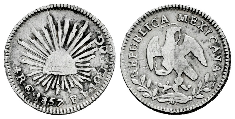 Mexico. 1/2 real. 1857. Guanajuato. PF. (Km-370.1). Ag. 1,70 g. Almost VF. Est.....