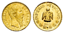 Mexico. Maximiliano. 1865. B. Au. 0,49 g. Gold Souvenir Token. Almost XF. Est...30,00. 

Spanish description: México. Maximiliano. 1865. B. Au. 0,49...