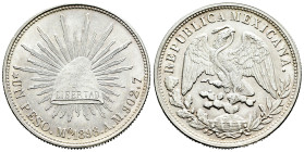 Mexico. 1 peso. 1898. Mexico. AM. (Km-409.2). Ag. 27,07 g. With some original luster remaining. Beautiful. Almost XF. Est...55,00. 

Spanish descrip...