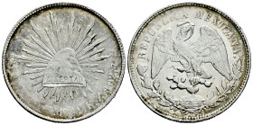 Mexico. 1 peso. 1901. Zacatecas. FZ. (Km-409.3). Ag. 27,00 g. Minor nicks on edge. Slight tone in reverse. VF. Est...40,00. 

Spanish description: M...