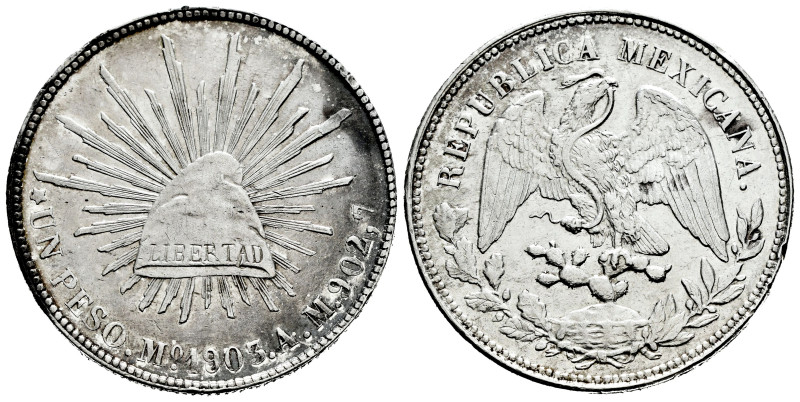 Mexico. 1 peso. 1903. Mexico. AM. (Km-409.2). Ag. 27,08 g. Minor nicks on edge. ...