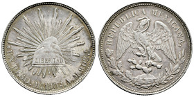 Mexico. 1 peso. 1904. Mexico. AM. (Km-409.2). Ag. 27,04 g. Lightly toned. Choice VF. Est...40,00. 

Spanish description: México. 1 peso. 1904. Méxic...