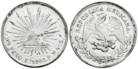 Mexico. 1 peso. 1904. Zacatecas. FM. (Km-409.3). Ag. 27,13 g. Choice VF/VF. Est...40,00. 

Spanish description: México. 1 peso. 1904. Zacatecas. FM....