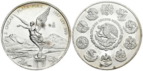 Mexico. 2 ounces. 1997. Mexico. (Km-614). Ag. 62,19 g. Mint state. Est...60,00. 

Spanish description: México. 2 onzas. 1997. México. (Km-614). Ag. ...