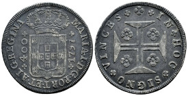 Portugal. Maria I. 400 reis. 1797. (Km-288). (Gomes-17.09). Ag. 14,64 g. Low crown. Patina. Almost VF/VF. Est...50,00. 

Spanish description: Portug...