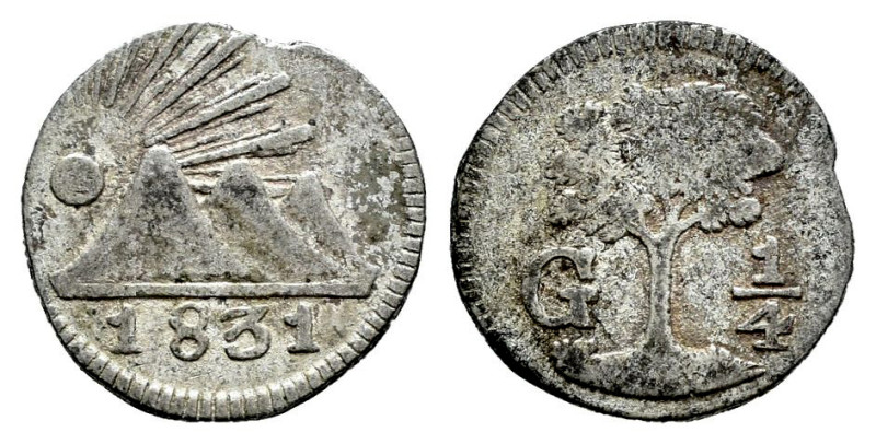 Central American Republic. 1/4 real. 1831. Guatemala. G. (Km-1). Ag. 0,62 g. Pla...