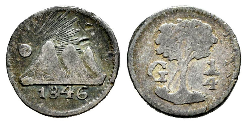 Central American Republic. 1/4 real. 1846. Guatemala. G. (Km-1). Ag. 0,79 g. Scr...