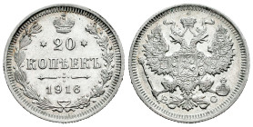 Russia. Nicholas II. 20 kopecks. 1916. Saint Petesburg. (Km-Y21a.3). Ag. 3,62 g. Almost XF. Est...20,00. 

Spanish description: Rusia. Nicholas II. ...
