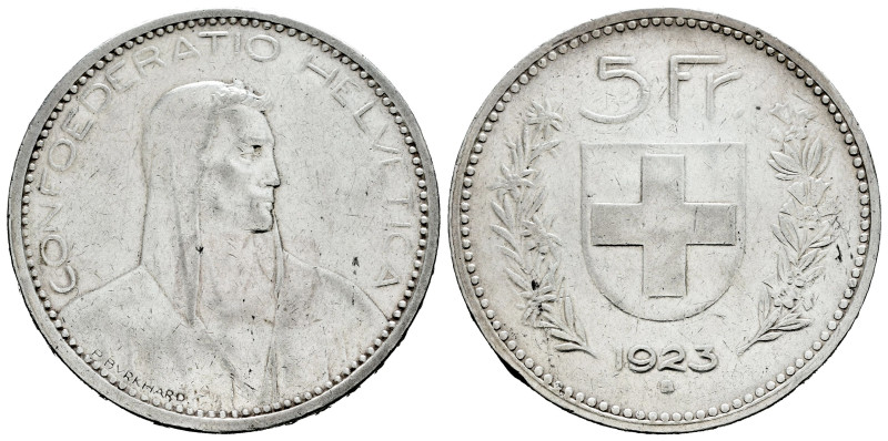 Switzerland. 5 francs. 1923. Bern. B. (Km-37). Ag. 24,93 g. VF. Est...55,00. 
...