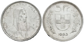 Switzerland. 5 francs. 1923. Bern. B. (Km-37). Ag. 24,93 g. VF. Est...55,00. 

Spanish description: Suiza. 5 francs. 1923. Berna. B. (Km-37). Ag. 24...