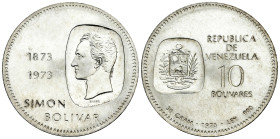 Venezuela. 10 bolivares. 1973. (Km-23). Ag. 30,14 g. Centennial of the birth of Simón Bolivar. Almost MS. Est...35,00. 

Spanish description: Venezu...