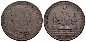 Ferdinand VII (1808-1833). Medal. 1816. Cadiz. (H-497). (Vives-322). Ae. 16,62 g. Marriage of Ferdinand VII to Maria Isabel de Braganza. Knocks. 34 mm...