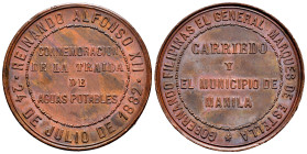 Centenary of the Peseta (1868-1931). Alfonso XII (1874-1885). Medal. 1882. Manila. (Vives-508). Ae. 22,93 g. Commemoration of the bringing of drinking...
