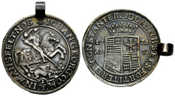 Germany. Franz Maximilian and Heinrich Franz. 1/3 Taler . 1672. Eisleben. ABK. (Tornau-499). (Km-125). Ag. 10,10 g. Wonderful toned. worn as a medal. ...