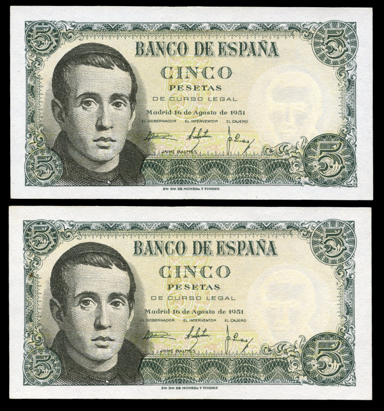 5 pesetas. 1951. Madrid. (Ed-459a). August 16, Jaime Balmes. Serie J. Correlativ...