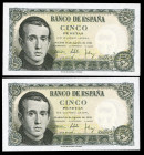 5 pesetas. 1951. Madrid. (Ed-459a). August 16, Jaime Balmes. Serie 1E. Correlative pair. Almost MS. Est...20,00. 

Spanish description: 5 pesetas. 1...
