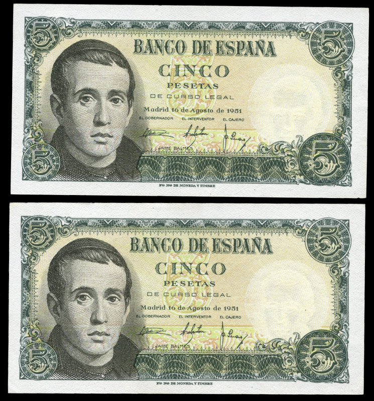 5 pesetas. 1951. Madrid. (Ed-459a). August 16, Jaime Balmes. Serie A. Correlativ...