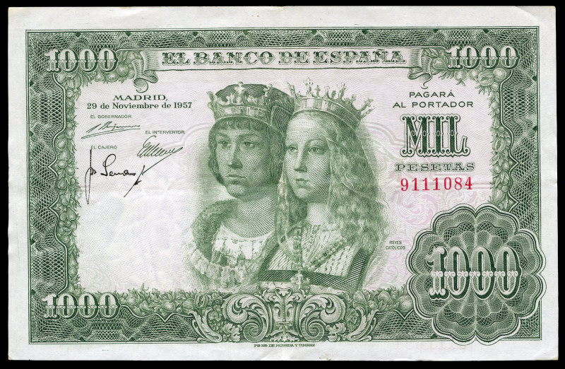 1000 pesetas. 1957. (Ed 2017-469). November 29, Catholic Kings. Without serie. B...