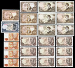 Lot of 24 banknotes, 19 of 100 pesetas (4 dated 7 April 1953, 6 dated 19 November 1965, 9 dated 17 November 1970), 4 of 200 pesetas (16 September 1980...