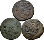 Lot of 3 Sicilian coins. The Mamertinoi, Pentonkion 220-200 BC. Messana. One of them with crescent behind the head (Rare). Ae. TO EXAMINE. Almost F/Al...
