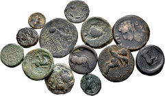 Lot of 13 coins from Ancient Greece. Different bronzes from Macedon, Larissa, Sicily and some Roman Provincials. Includes some rare. Ae. TO EXAMINE. A...
