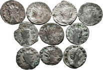 Lot of 10 coins from the Roman Empire. Antoninians of the Emperors Gallien, Salonina and Valerian I. with a wide variety of reverses and mints. Ae/Bi....