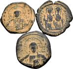 Lot of 3 coins of the Byzantine Empire. 40 Nummi of Justin I and Sophia, RY 9 Nicomedia; Anonymous under Basil II and Constantine VIII, 976-1065 Const...