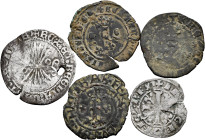Lot of 5 coins from the Middle Ages. Containing Dinero of Alfonso IX and the Catholic kings 1/2 Real Segovia, Blanca Granada (2 Types) and Segovia A. ...