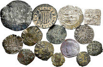 Lot of 14 coins, 2 of 1 Hispano-Arabic dirham, 9 medieval fleeces, 1 of 2 reales of the Catholic Monarchs Granada, 1 ardite 1621 and 1 seiseno 1641. T...